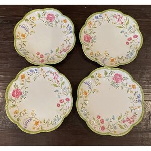 Shabby Chic Floral Flowers Scalloped Shaped Melamine Dinner Plates‎ Set of 4